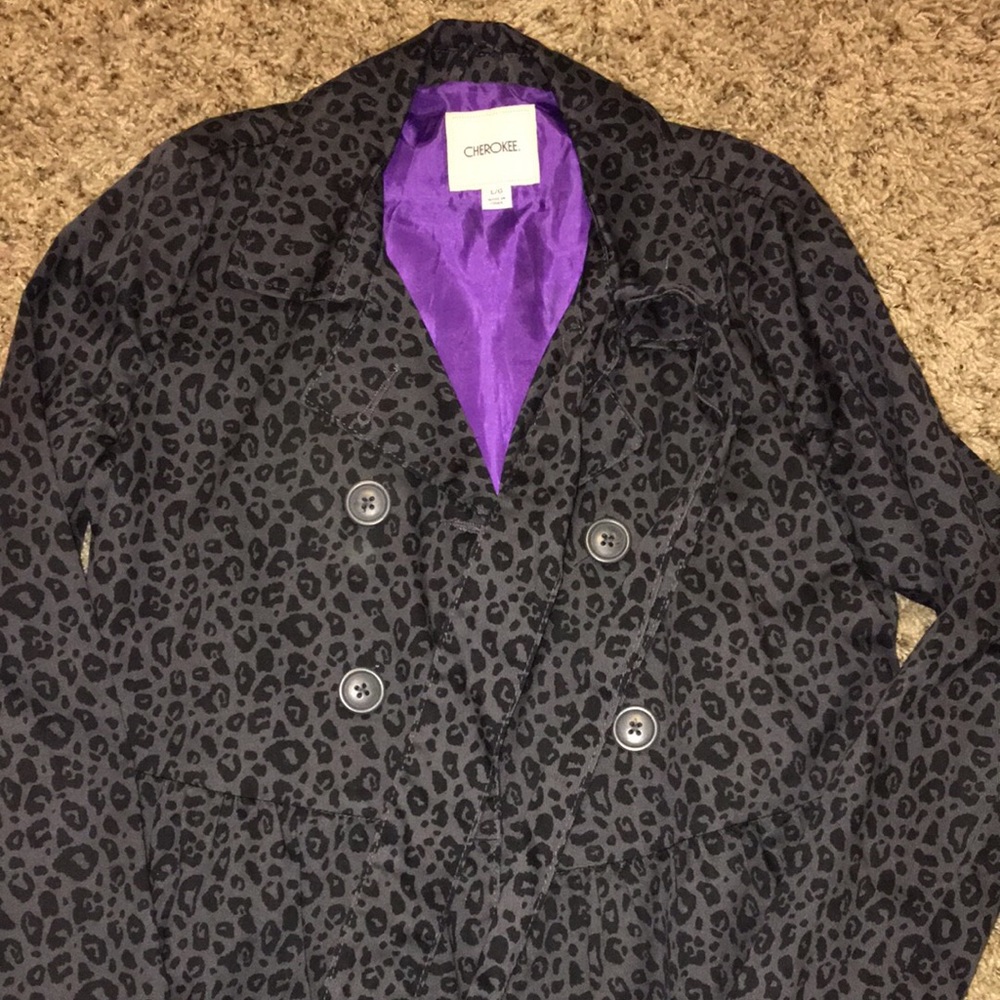 Girls black leopard trench jacket